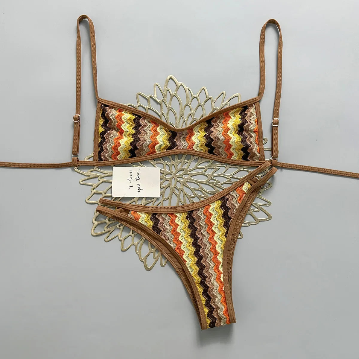 Vintage Crochet Pink Striped Bikini Set