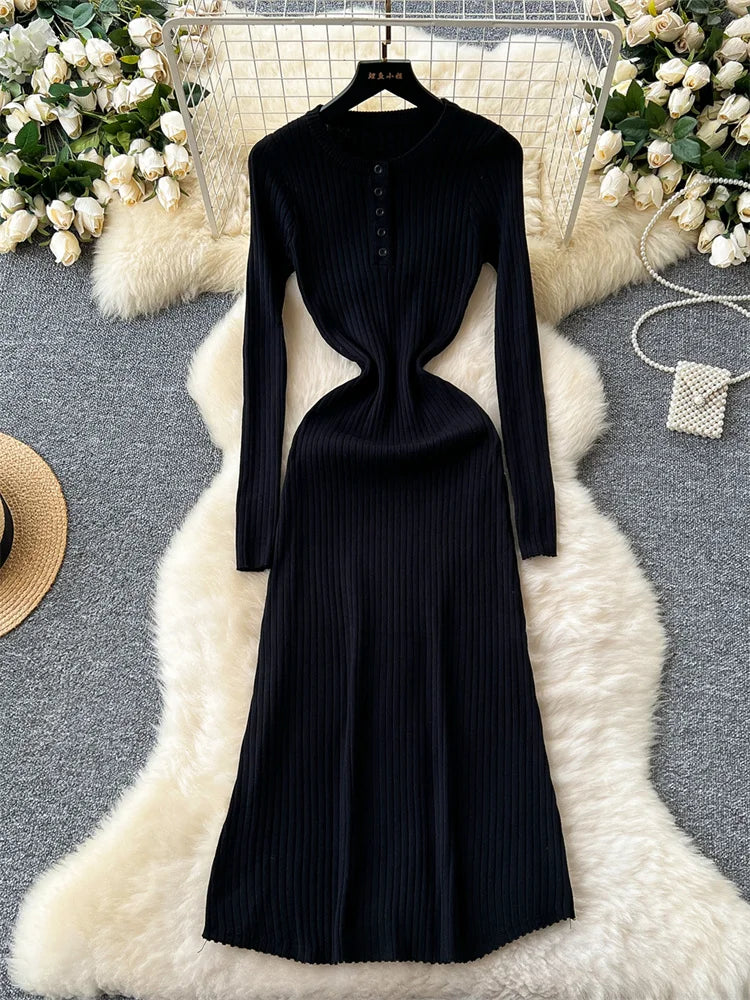 Autumn Striped Slim Long Dress