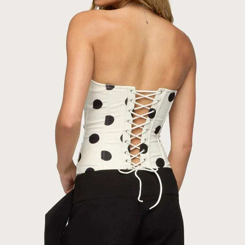 Polka Dot Strapless Corset Top