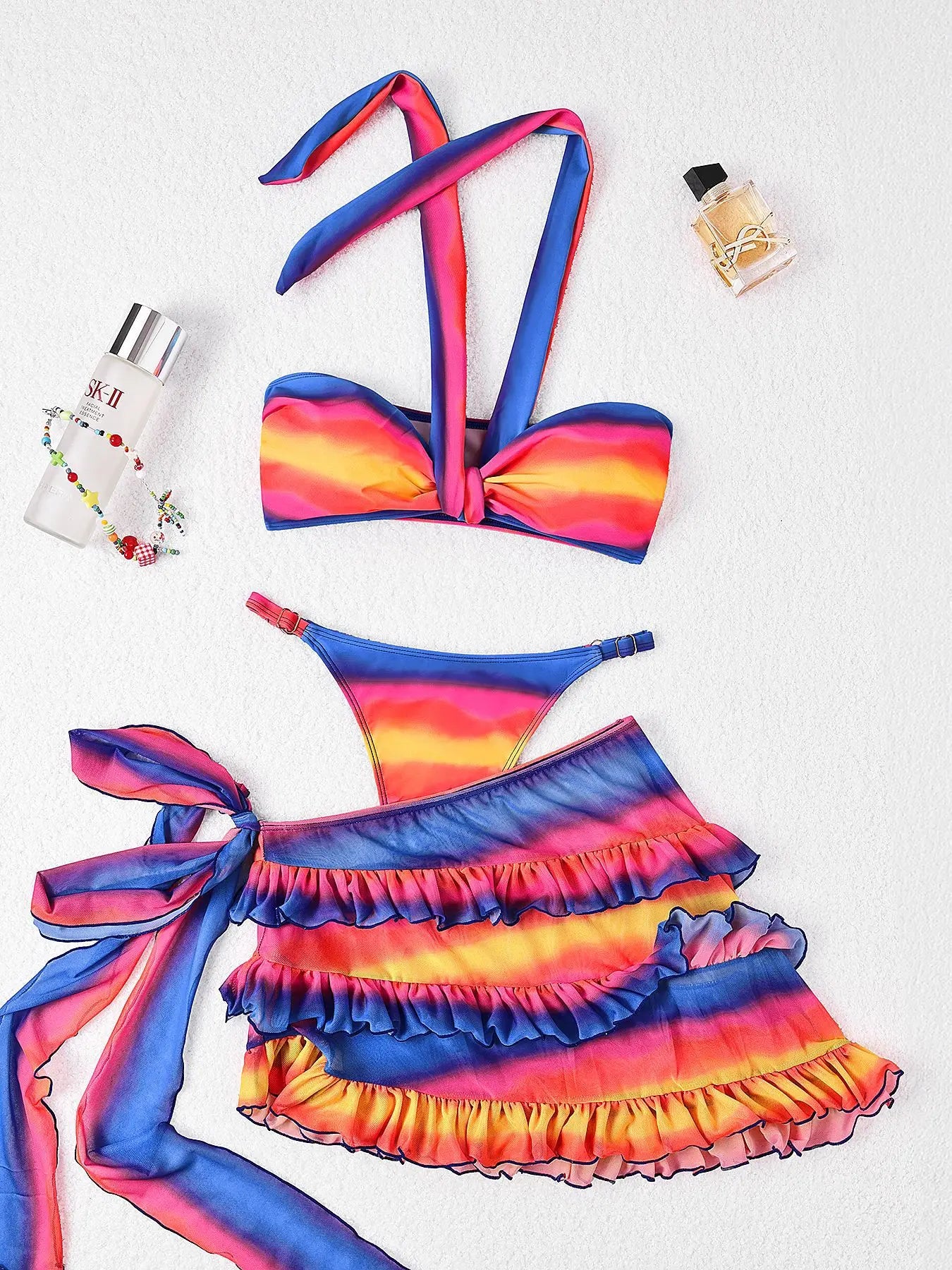 Sexy Orange Gradient Striped Bikini Set