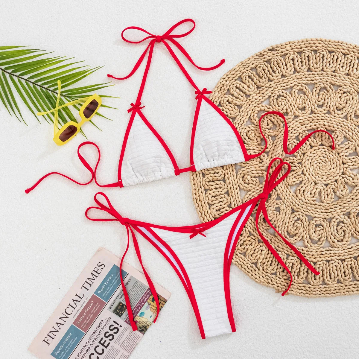 Wrinkled Bow Knotted Bikini