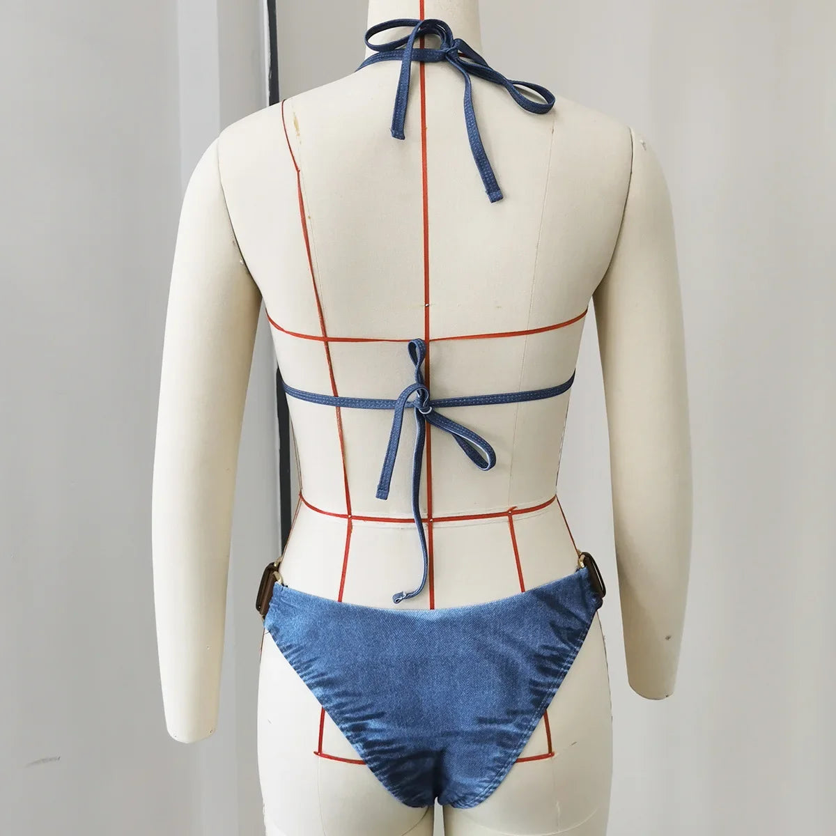 Sexy Blue Cowboy-style Bikini Set