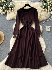 3D Floral Knitted Long Dress