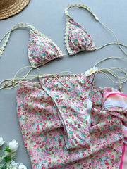 Sexy Pink Floral Print Bikini Set