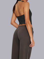Halter Deep V Neck Crop Tank Tops