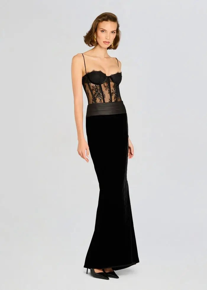 Black Lace See Through Strapless Prom Dress