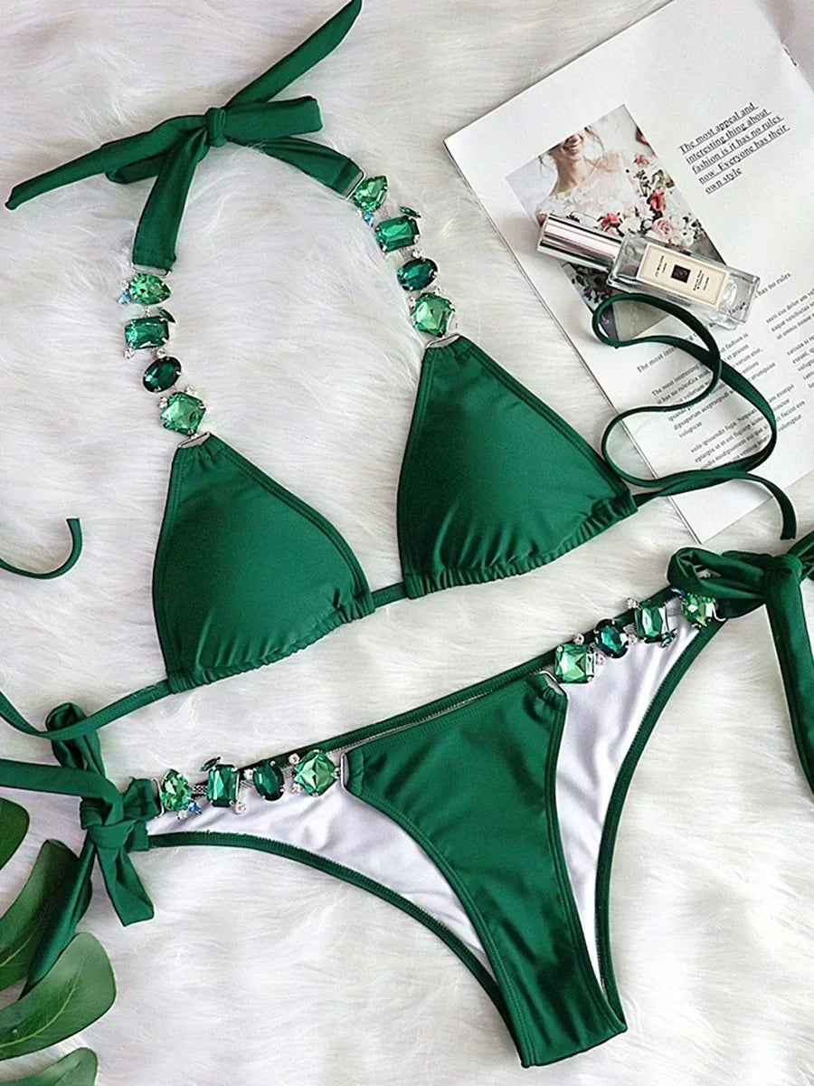 Halter Crystal Rhinestone Diamond Bikini