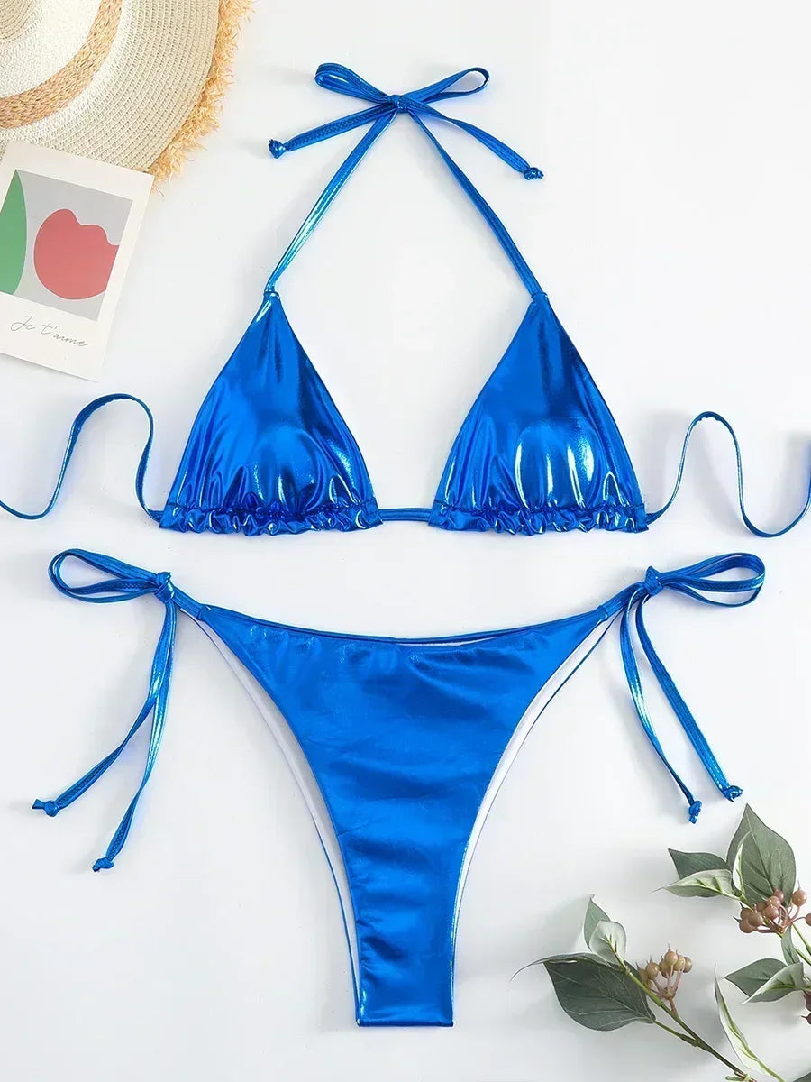 Sexy Shiny Pu Faux Leather Bikini