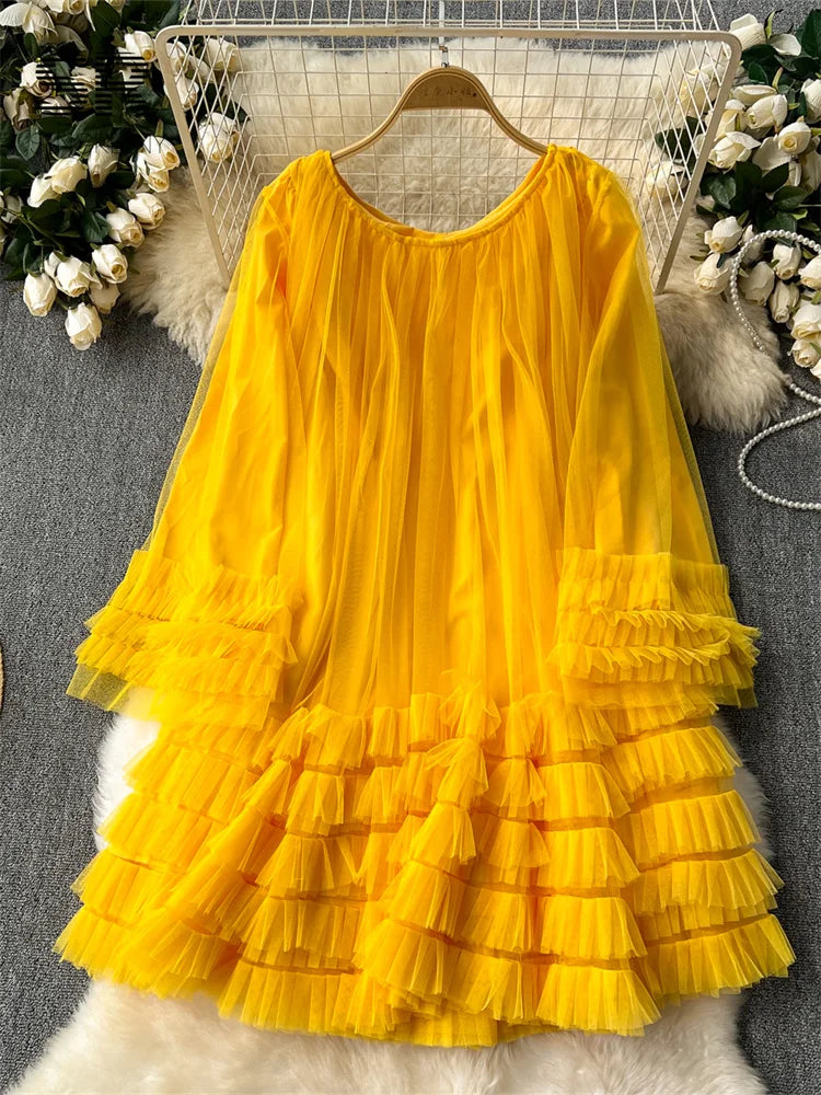 Mesh Ruffles Loose Mini Dress