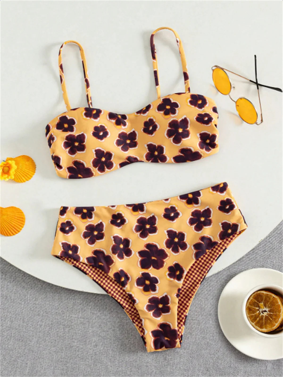 Sexy Purple Floral Print Bikini Set