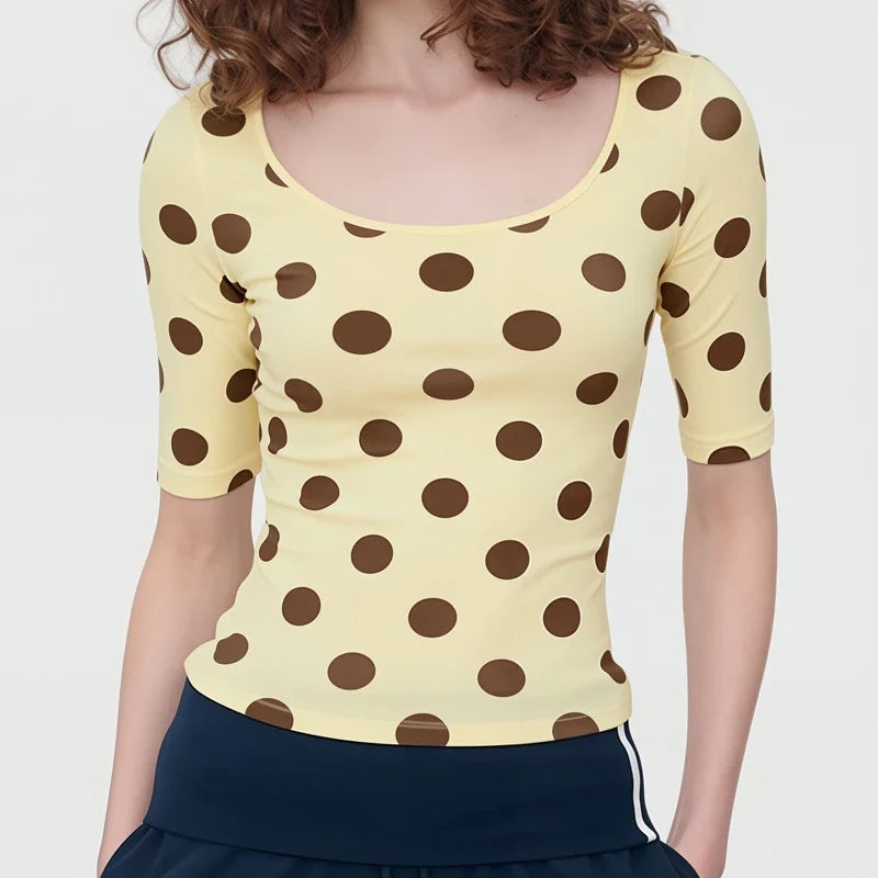 Polka 3/4 Sleeve Crop Top