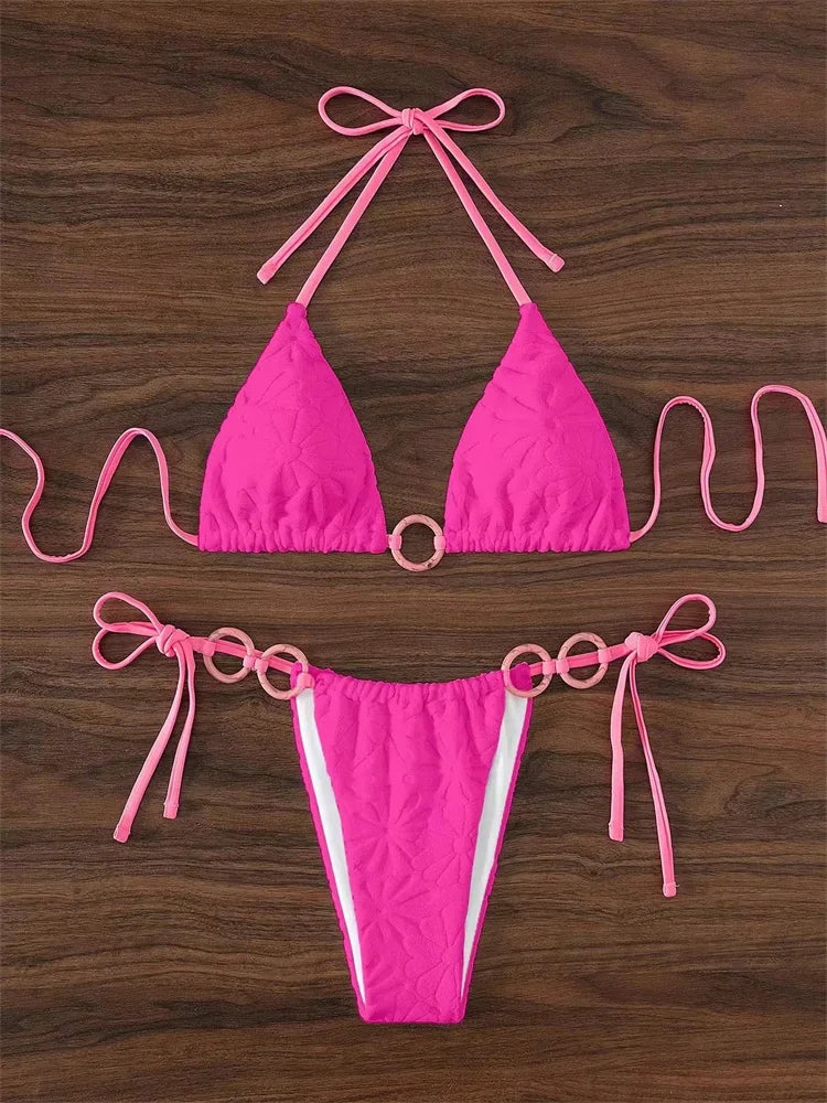 Contrast Ring Linked Criss Cross Micro Swimsuit