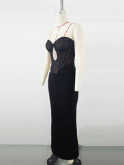 Black Mesh Patwork Bandage Evening Dress