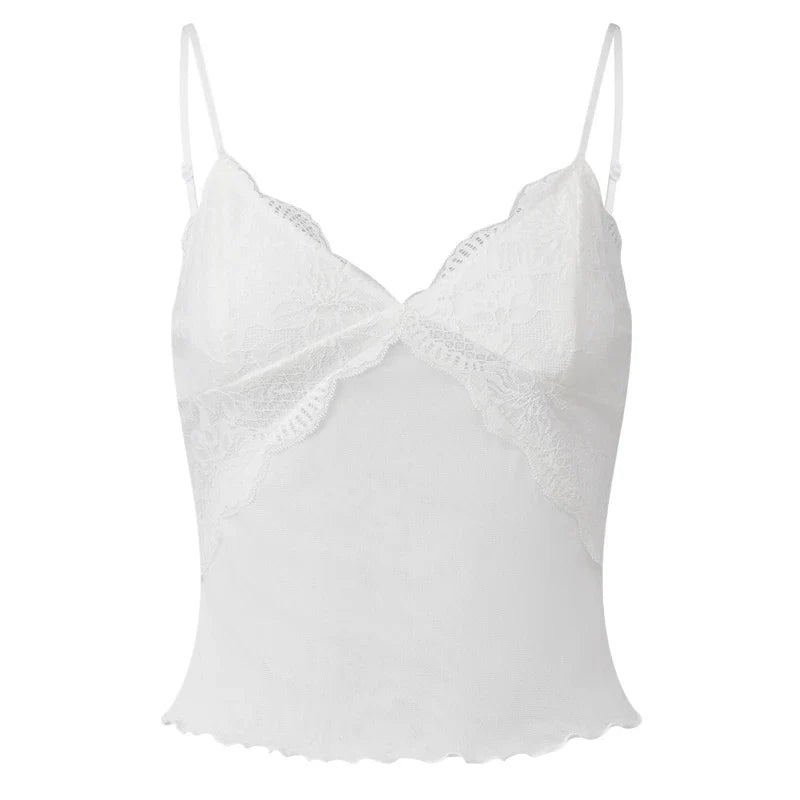 Lace Trim Camis Crop Tops