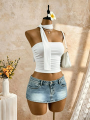 Strapless Side Ruched Crop Bandeau Tube Top