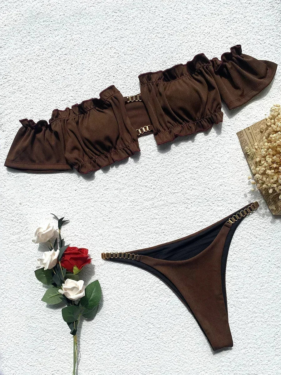 Floral Print Off Shoulder Bikini