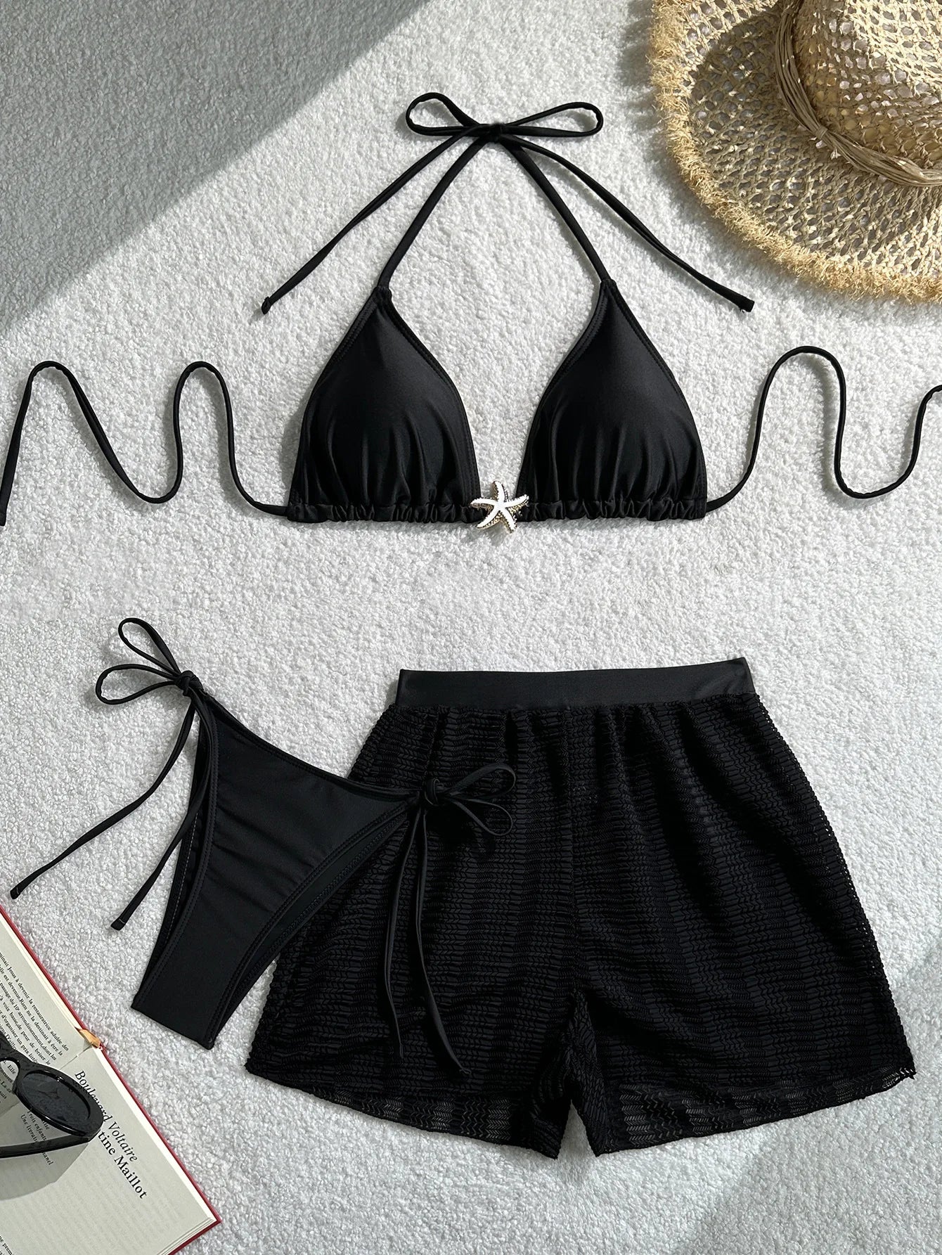 Sexy Black Mesh Cover Up Bikini Set