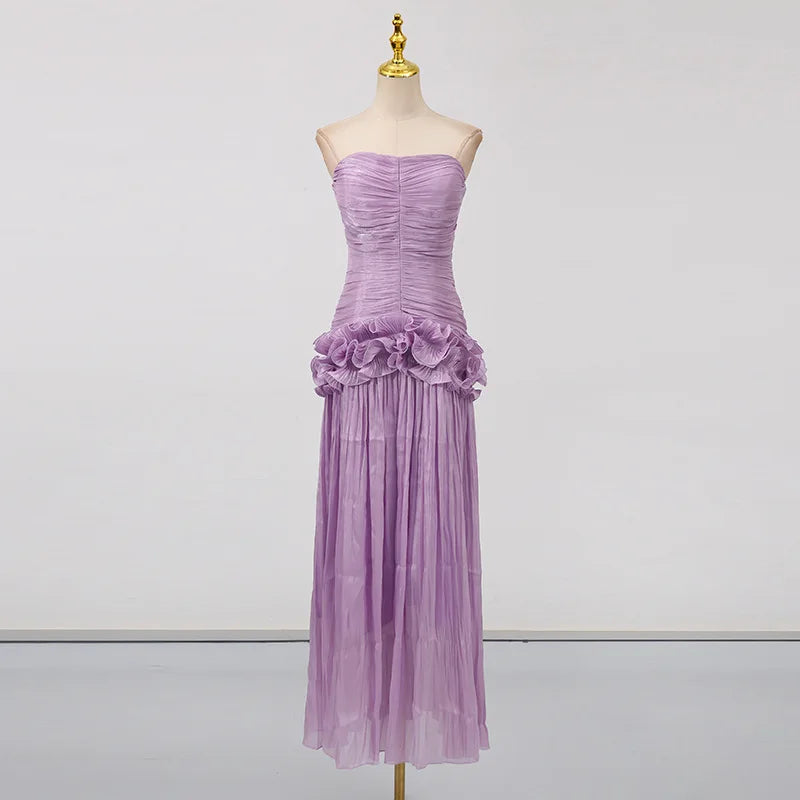 Elegant Solid Color Spliced Folds Slim Dress