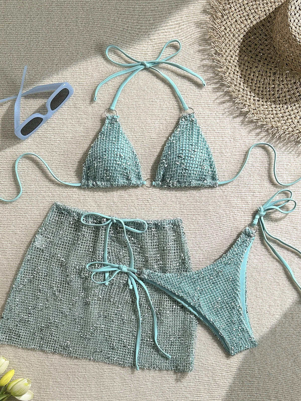 Shiny Pink 3 Piece Bikini