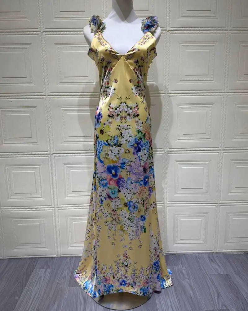 Floral Print Sleeveless Sling Maxi Dress