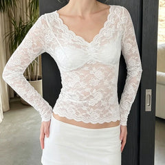 Coquette Floral Lace Long Sleeve Crop Top