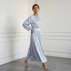 2026Light Blue Satin Midi Dress