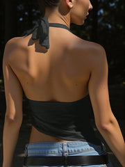 Halter Deep V Neck Sleeveless Slim Fit Cropped Cami Top