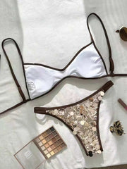 Shiny Sequin Coffee Bikini Set