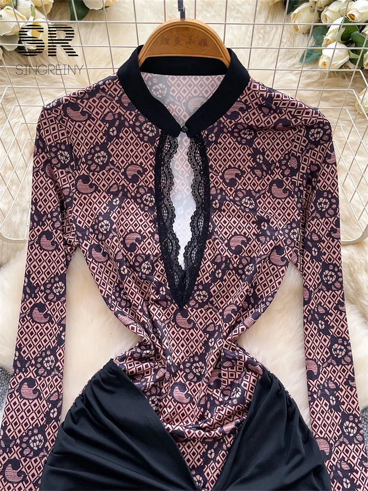 Artistic Print Lace Dress