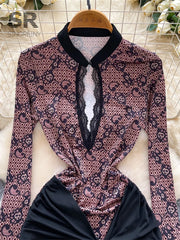 Artistic Print Lace Dress
