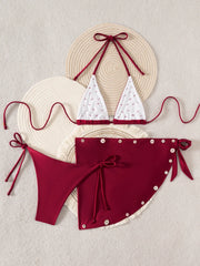 Sexy Red Button Skirt 3 Piece Bikini Set