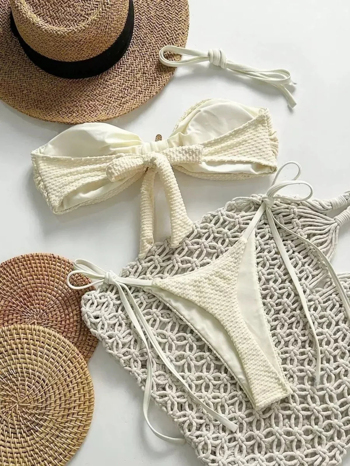 Metal Starfish Ornament Pleate Push Up Thong Swimsuit
