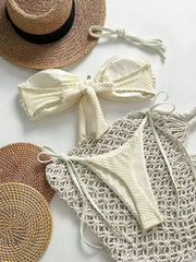 Metal Starfish Ornament Pleate Push Up Thong Swimsuit