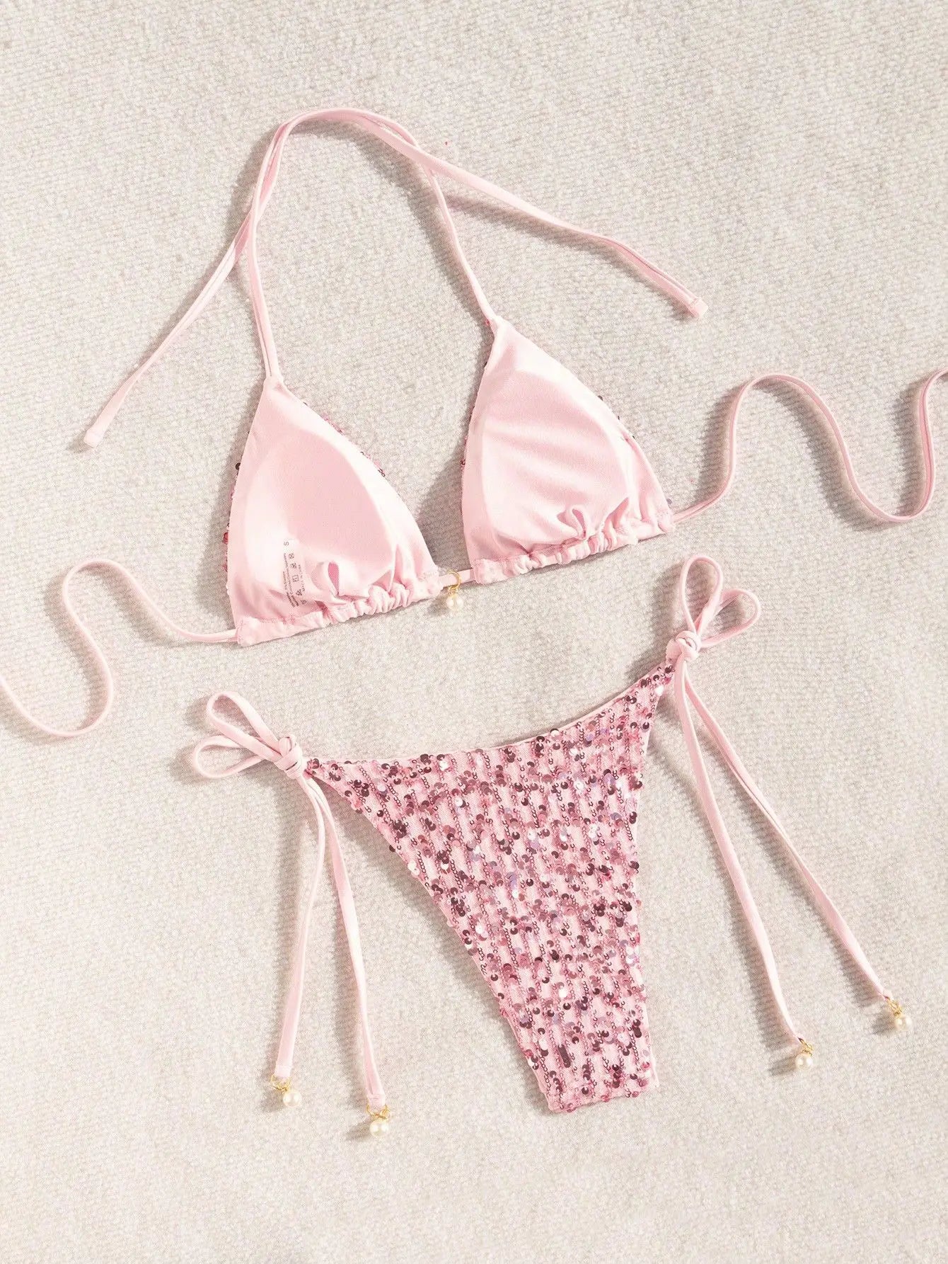 Shiny Pink Sequin Micro Bikini Sets