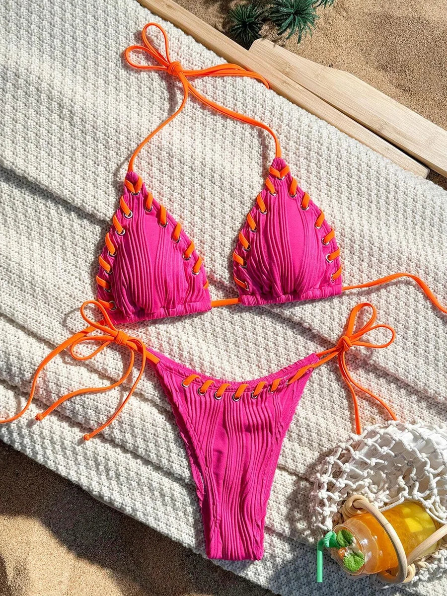 Halter Wrinkled Weaved Bikini