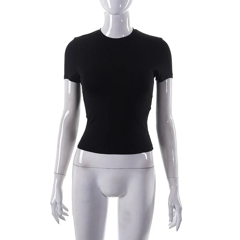 Spring New Short Sleeve T-Shirt Solid Simple Casual Soft All-Match Hot Basic Crop Tops