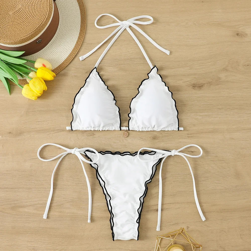Sexy White Black Patchwork Bikini Set