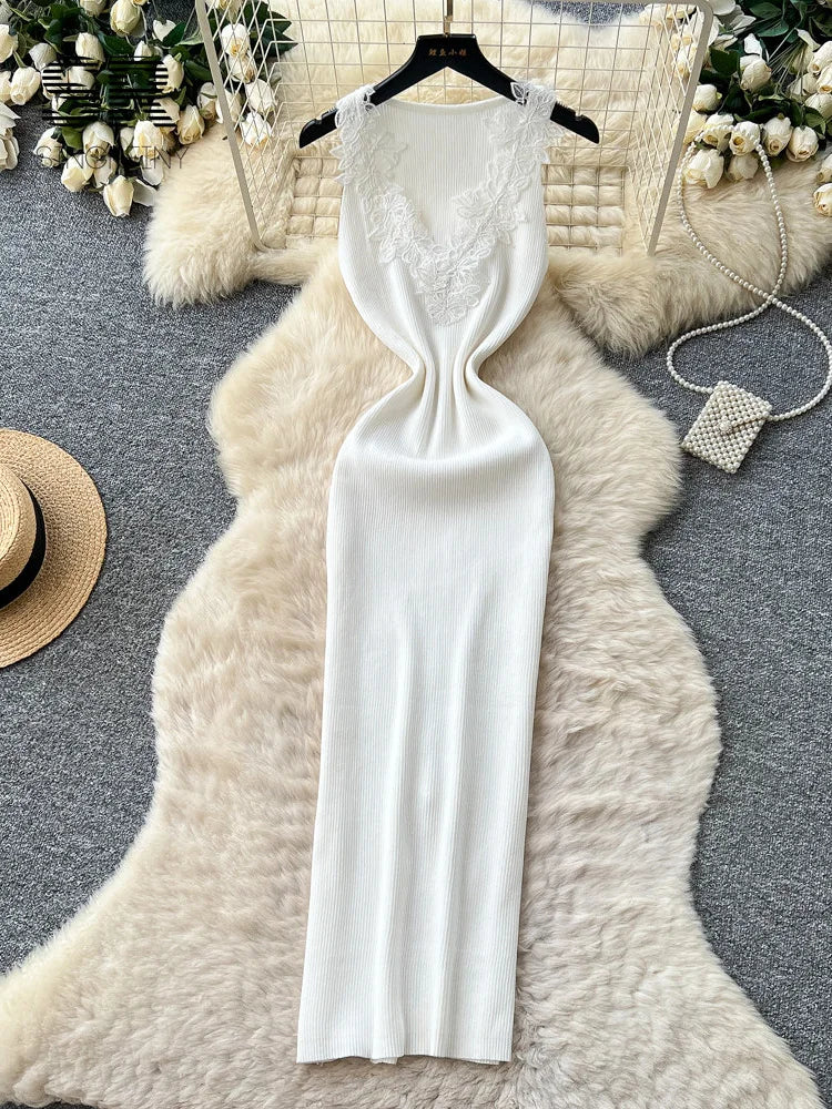 Lace Simple Knitted Dress