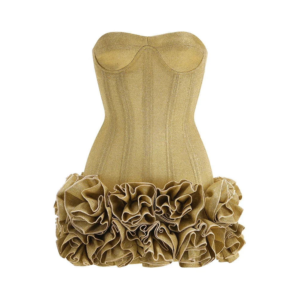 Sexy Sleeveless Off Shoulder Self Tie Knot 3D Floral Embroidery Mini Dress