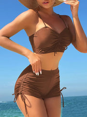 Wrinkled Knotted Shorts High Waist Bikini