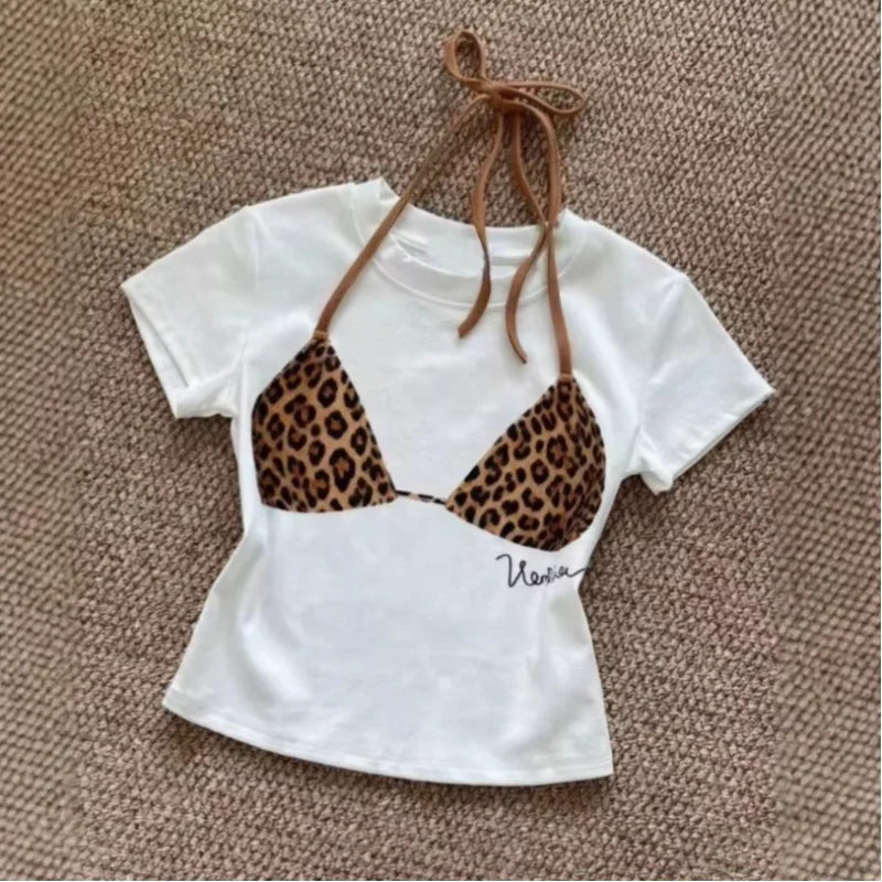Graphic Tee Slim Crew Neck Casual Cropped Top