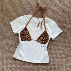Graphic Tee Slim Crew Neck Casual Cropped Top
