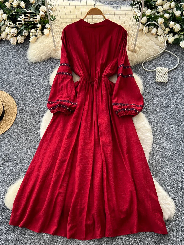 Autumn Embroidery Vacation Long Dress