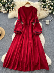 Autumn Embroidery Vacation Long Dress