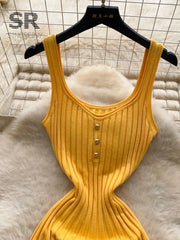 Solid Knitted Basic Tank Dress