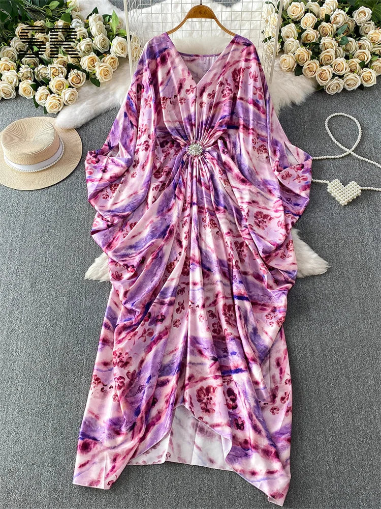 Ruched Print Vintage Dress