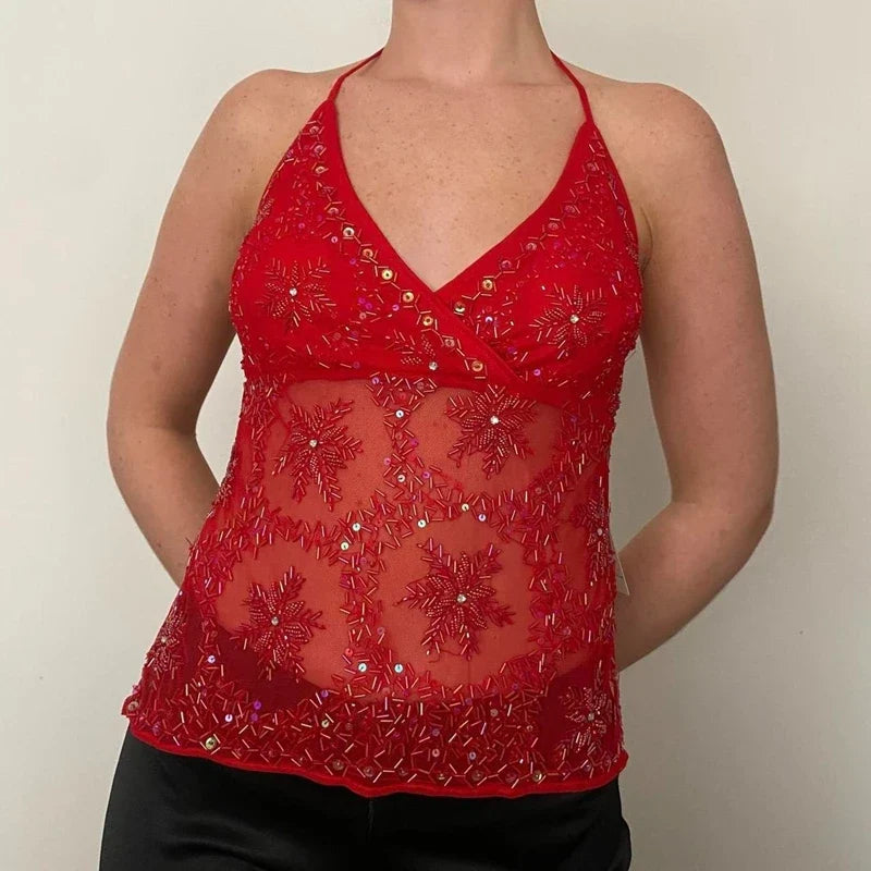 Y2k Sequin Sparkle Cami Top