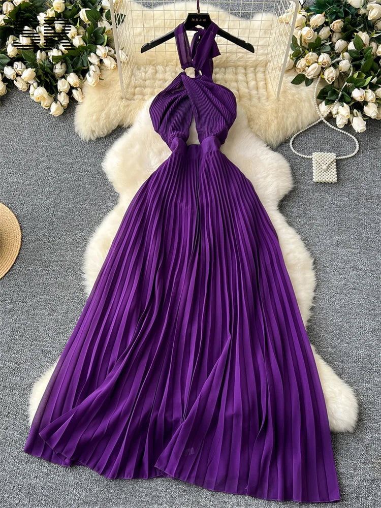 Sexy Halter Pleated Dress