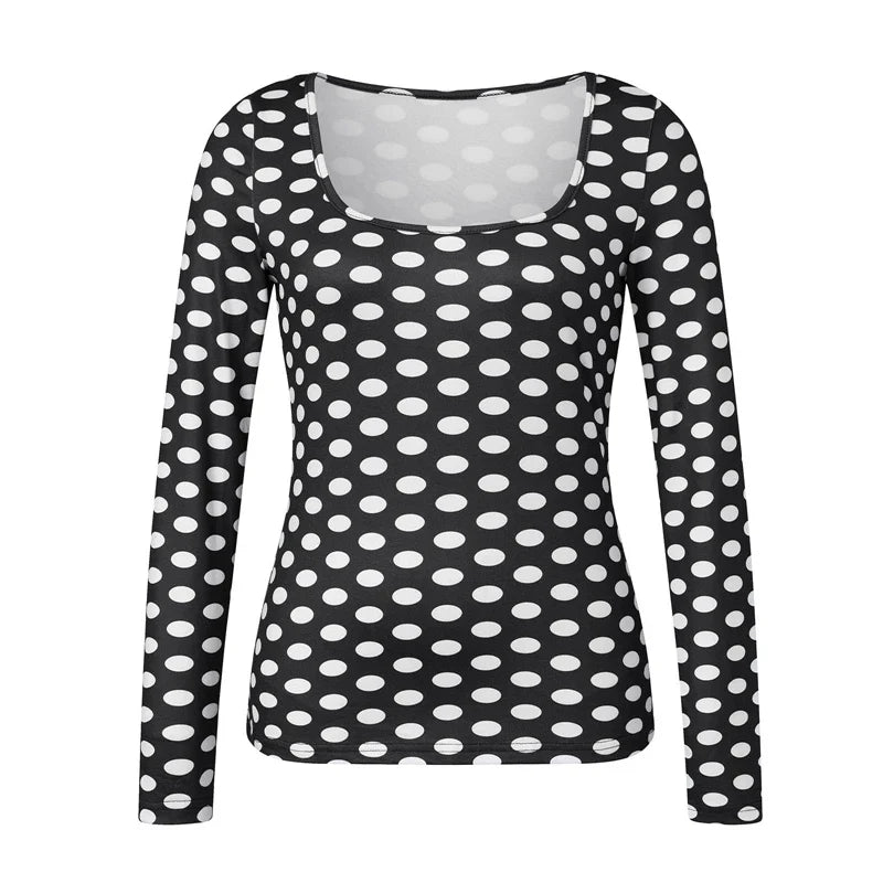 Y2K Coquette Polka‑Dot Long Sleeve Crop Top