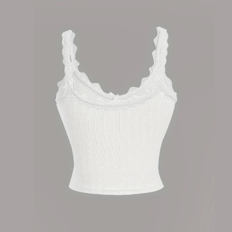 Women's Camisole Ribbed Lace Patchwork Crop Top